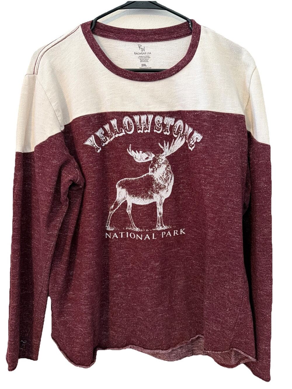 Yellowstone National Park Shirt Men's 2XL Ragwear USA Maroon Moose Graphic Tee
